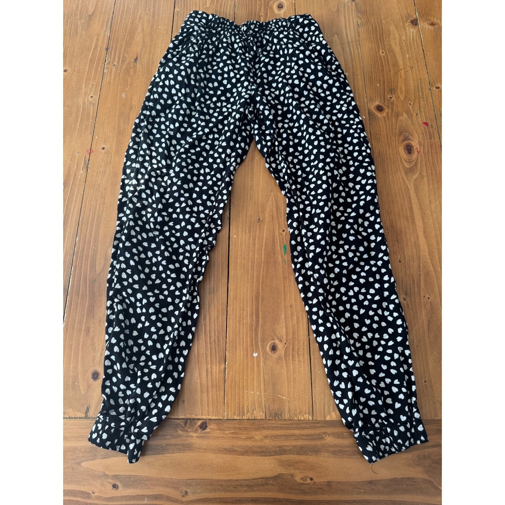 Abercrombie Kids Black White Heart Print Jogger‎ Pants Size L